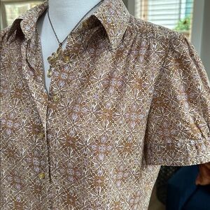 George Retro Floral Abstract Cap Puff sleeve Button Down Top